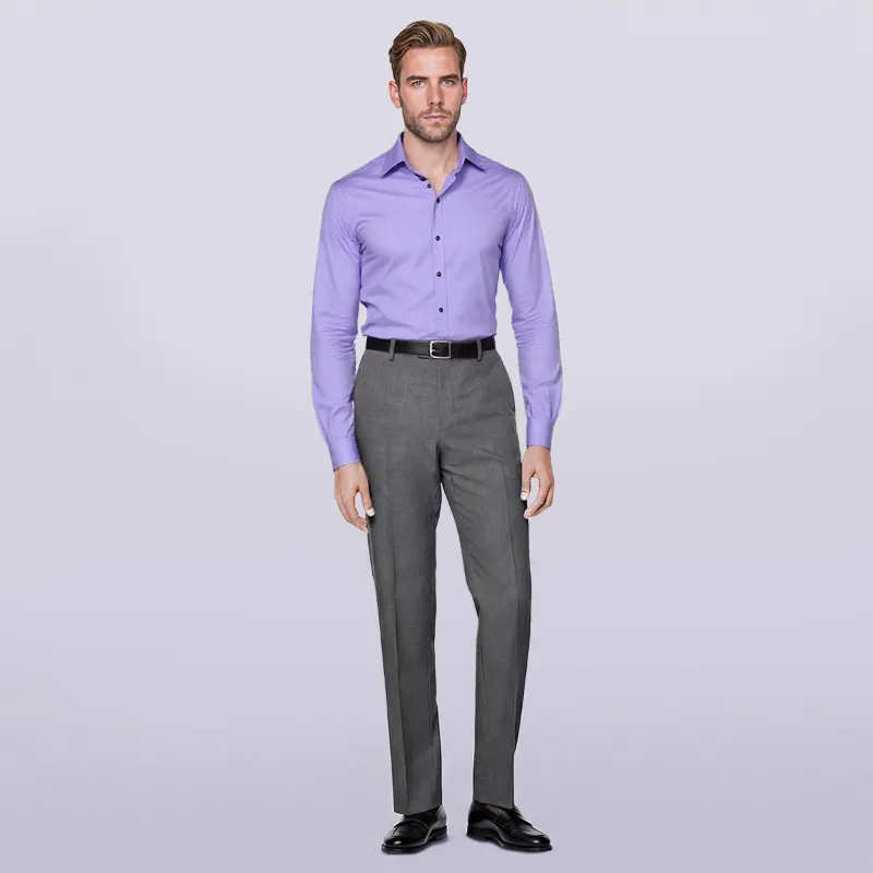 Cloudstyle Luxury Solid-Colored Dress Shirt in Purple, showing front placket and tailored fit