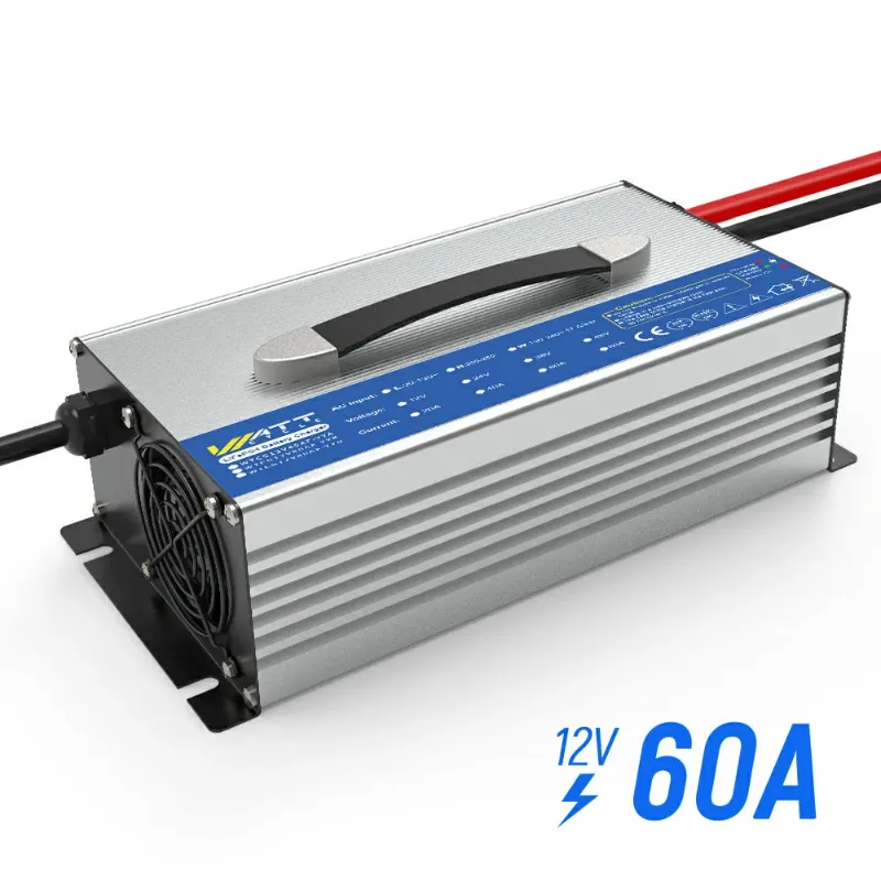 WattCycle 12V 60A AC to DC Aluminum Shell LiFePO4 Battery Charger with aluminum casing