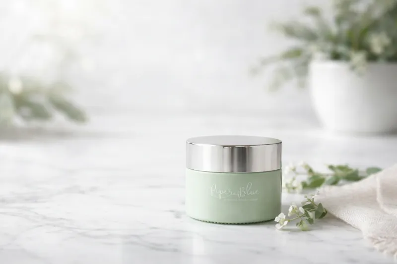 PiperBlue Organic Makeup Organic Age-Defy Face Glass jar showing botanical retinol alternative treatment