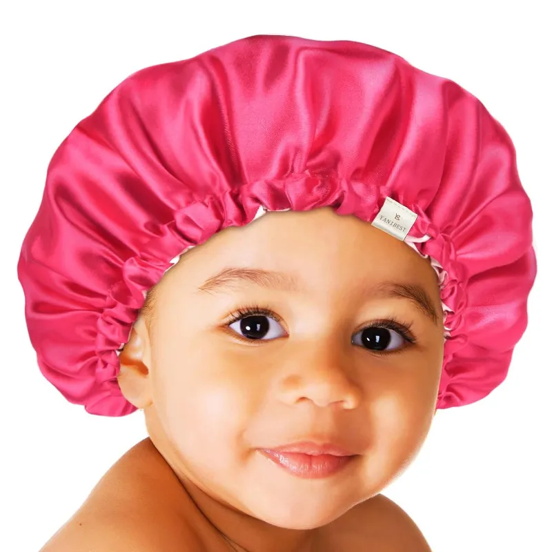 Yanibest hot pink baby silk satin bonnet, reversible design