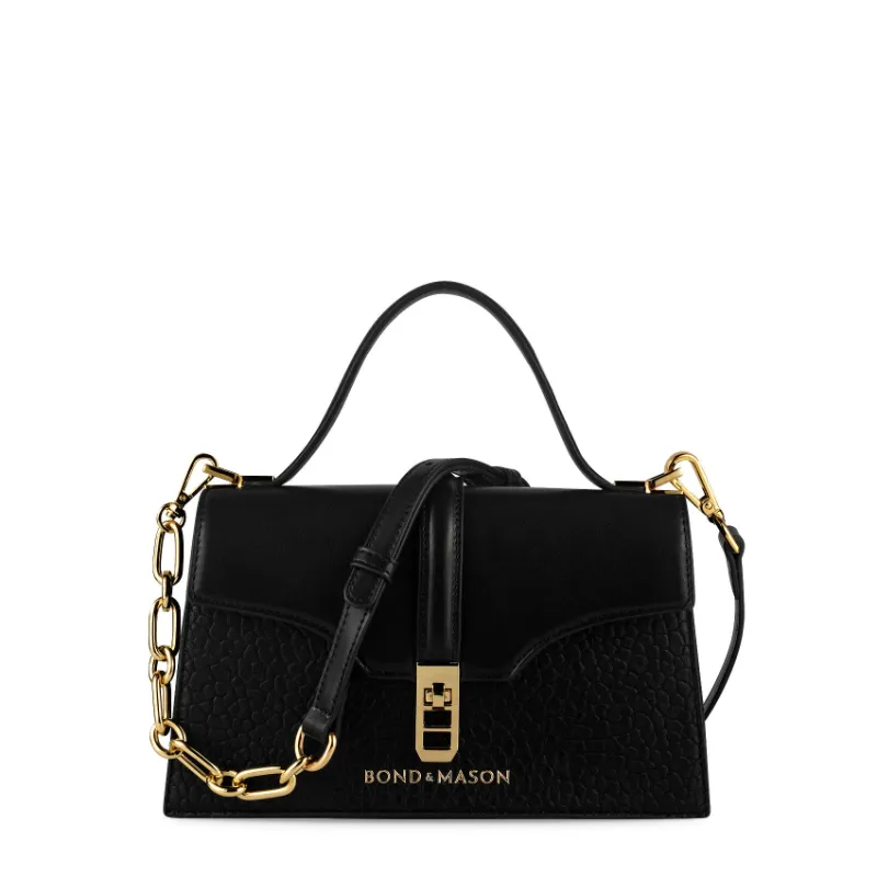 Bond & Mason The Cécile Handbag showing vegan leather handbag with structured shape and gold-tone hardware