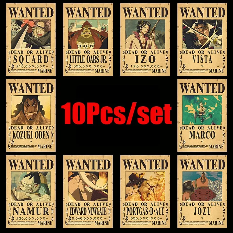 Animeancy 10Pcs One Piece Posters set with wanted poster designs of main characters