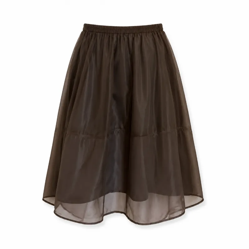 Cottagecore Clothes Dark Cottagecore Espresso Sheer Organza Tiered Mini Skirt in brown