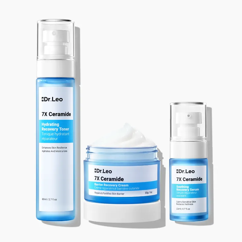 Dr Leo Barrier Repair & Hydration Set with three products arranged together
