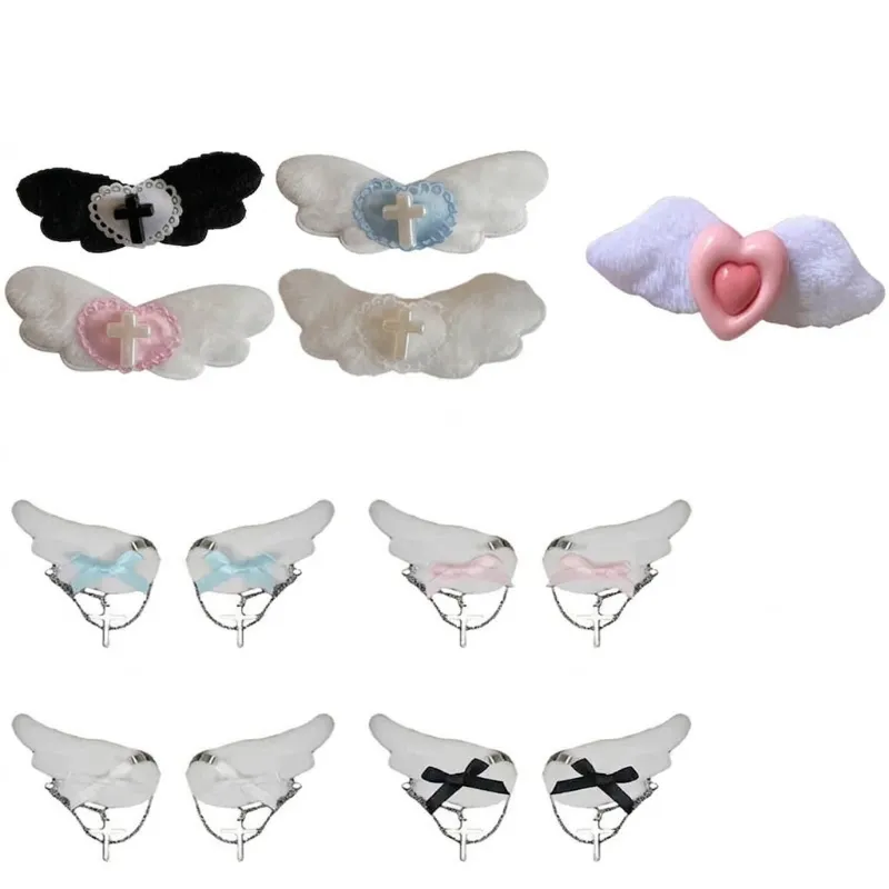 Shoptery Decora Angel Wing Hair Clip with Cross Heart & Bow Accessories, matte winged heart clip shown close-up