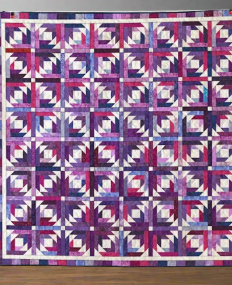 Boho Blanket Purple Amethyst Quilt Pattern cover showing a large bold quilt design in purple tones