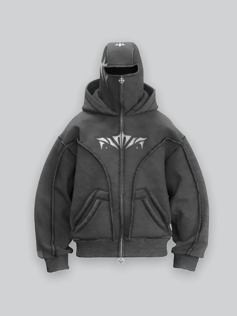 ARNTREAL Wash Black Phantom Hoodie oversized French terry hoodie with integrated face mask