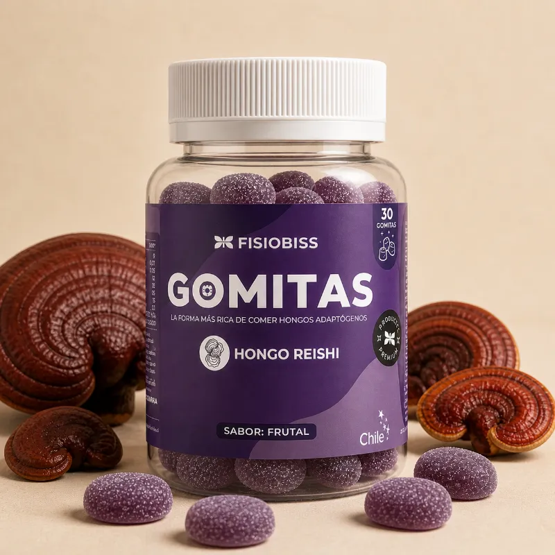 Fisiobiss Gomitas Reishi fruity gummy supplement bottle for relaxation