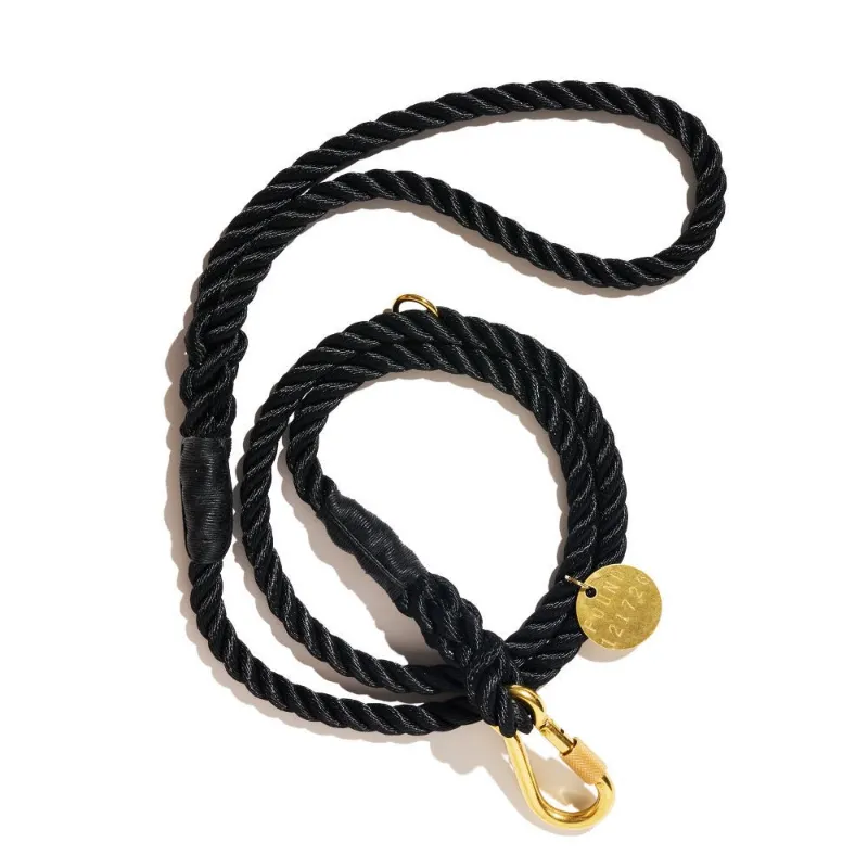 Found My Animal black standard rope dog leash with marine-grade construction and numbered tag