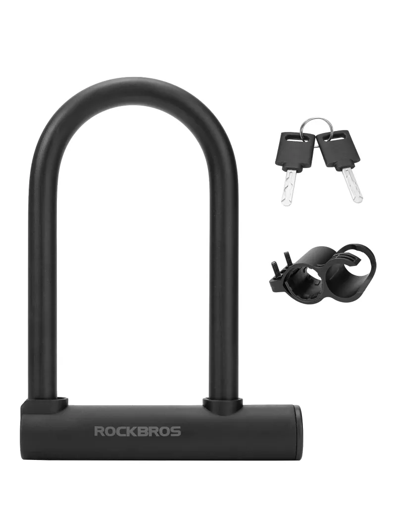 RockBros US Bike Carbon Steel Anti-Theft U Lock with silicone coating and mounting bracket