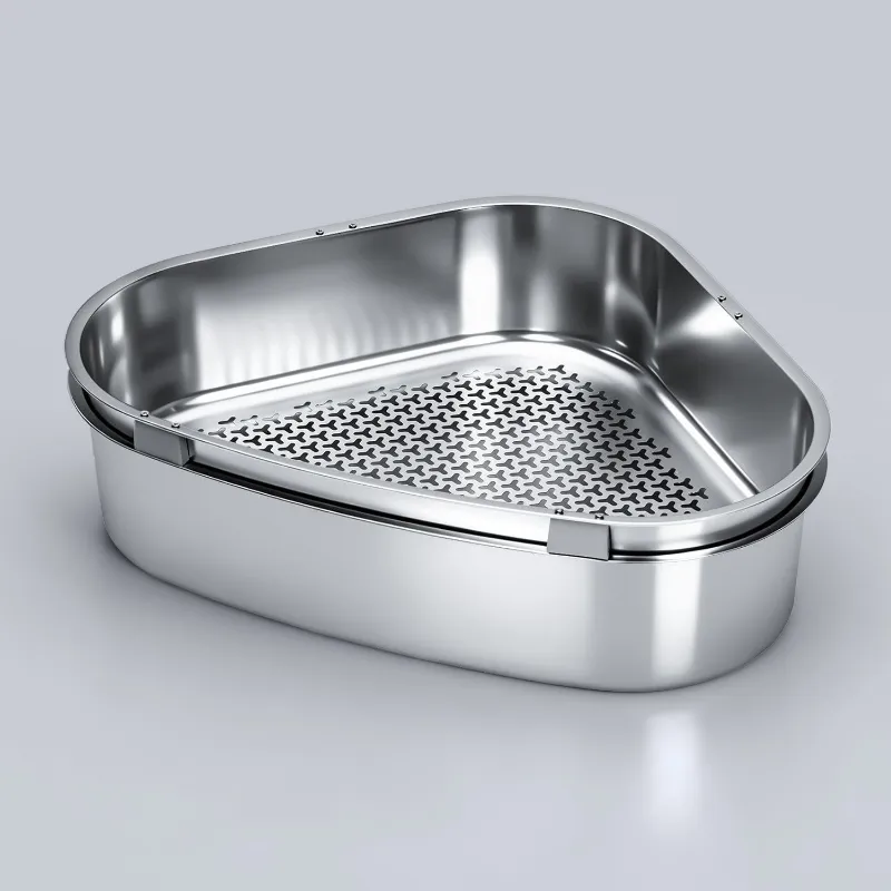 Furrbby XXL Corner Sifting Litter Box for pine pellet, showing triangular shape and corner fit