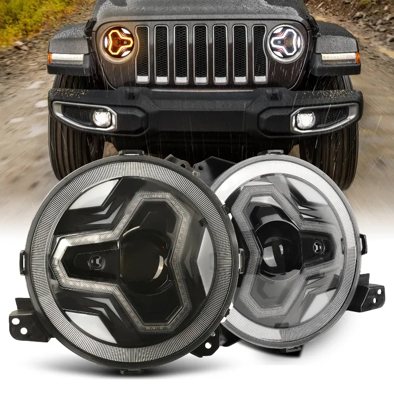 Sunpie 9" OEM LED Headlights with DRL & Turn Signal for 2018+ Later Jeep Wrangler 4xe JL/JLU Jeep Gladiator JT, round LED headlights with re