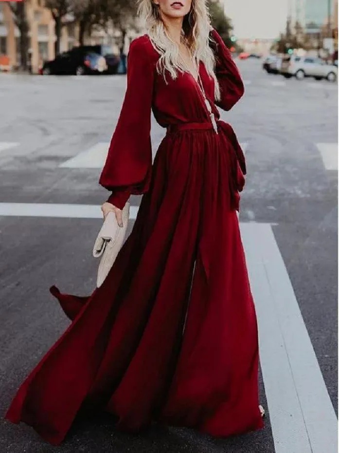 Selinadress A-line Burgundy Long Prom Dresses Long Sleeve Simple Cheap Prom Dress, burgundy gown with sleeves