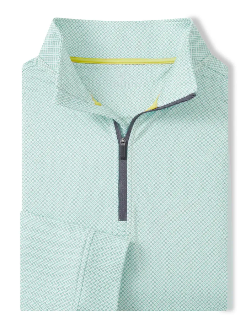DTWOOO Print Performance Fleece Quarter-Zip in Green Plant pattern with stand-up collar