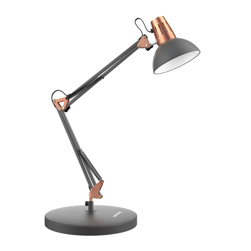 Lepower Tec Flexible Swing Arm Table Lamp with Clamp-On Option, set up on workspace