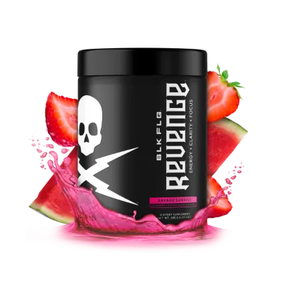 BLK FLG Revenge Energy Tub Savage Sunrise flavor tub on display