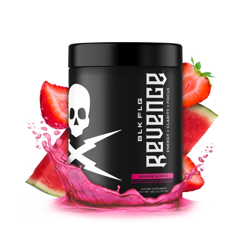 BLK FLG Revenge Energy Tub Savage Sunrise flavor tub on display