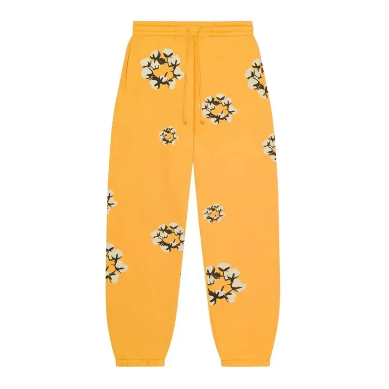 AfewVibe Denim Tears x CPFM Cactus Tears Wreath Sweatpants Yellow, full length on relaxed silhouette