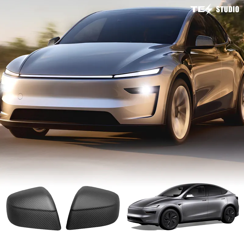 Tesstudio 3K Carbon Fiber Side Mirror Caps for Tesla Model Y L with carbon weave detail