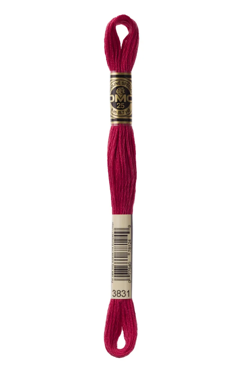 LETISTITCH DMC Mouliné Spécial 117MC-E_3831 embroidery thread skein in Wild Strawberry shade