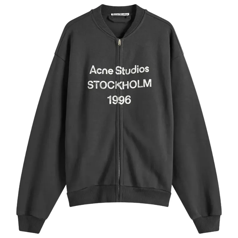 AfewVibe Acne Studios Zip Up 1996 Sweatshirt in black, showing full-length zipper and chest logo