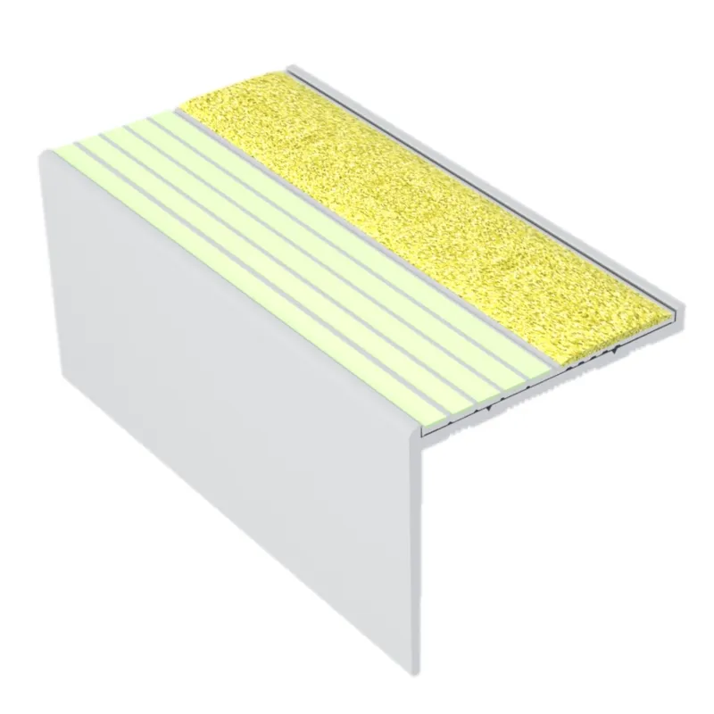 ComposiGrip Ecoglo RFA7B151 Yellow photoluminescent stair nosing with aluminum profile on a step edge