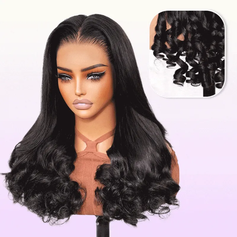 Megalook 13x6 Three-Go Glueless Wig Straight Hair with Spiral Curly Ends wig with straight top and curly ends