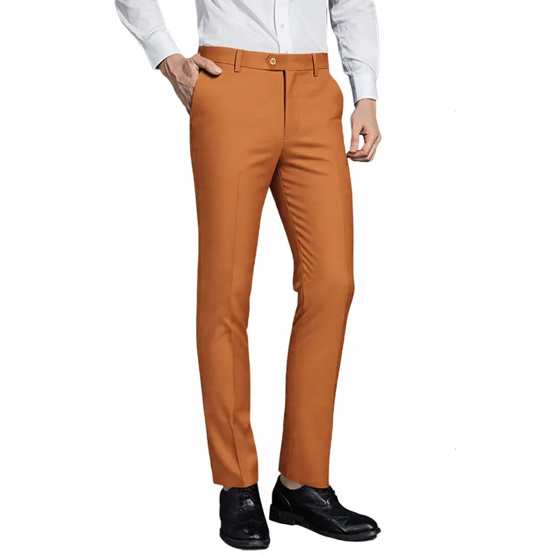 Cloudstyle GoldenRod Modern Fit Straight Leg Classic Dress Pants in neutral tone