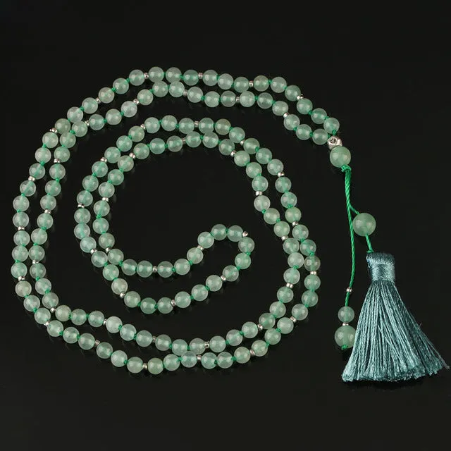 Turix Aventurine Mala with 4mm natural green crystal beads on white background