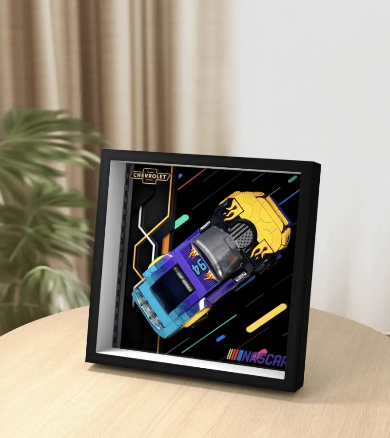 ICUANUTY Display Car Frame for Lego Speed Champions 2024 NASCAR Next Gen Chevrolet Camaro ZL1 76935, wall-mounted frame with mirror