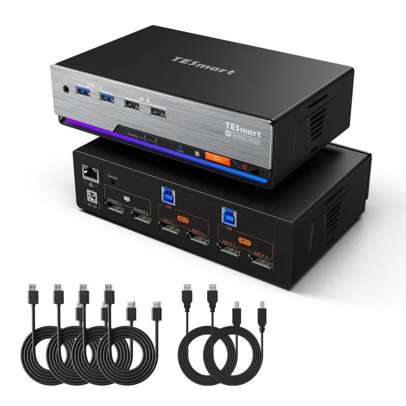 TESmart 2×2 DP 1.4 KVM with Multi-PC Control dual monitor switching device with EDID emulation