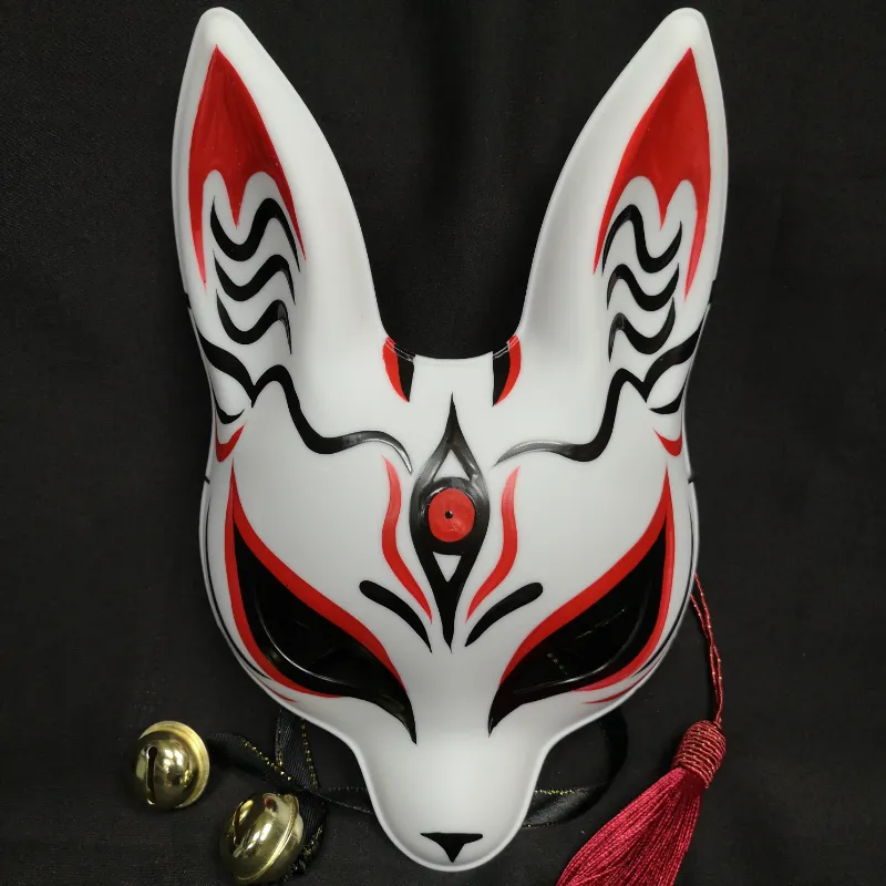 Foxtume Long Ears Kitsune Mask Red Evil Eye hand-painted red evil eye pattern