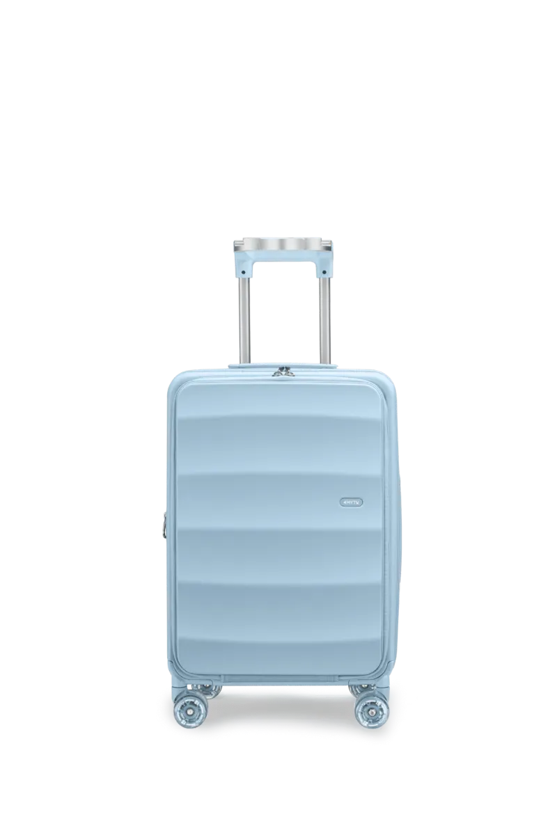 4MYTU Tank Carry-On in Delicate Blue compact front-opening suitcase with spinner wheels