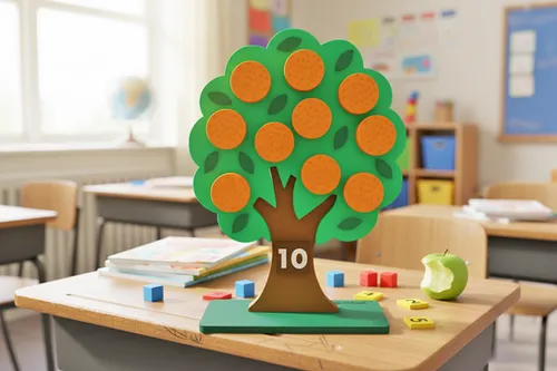 Fun House Toys Orange Tree Build & Count showing tree model with attachable fruit pieces