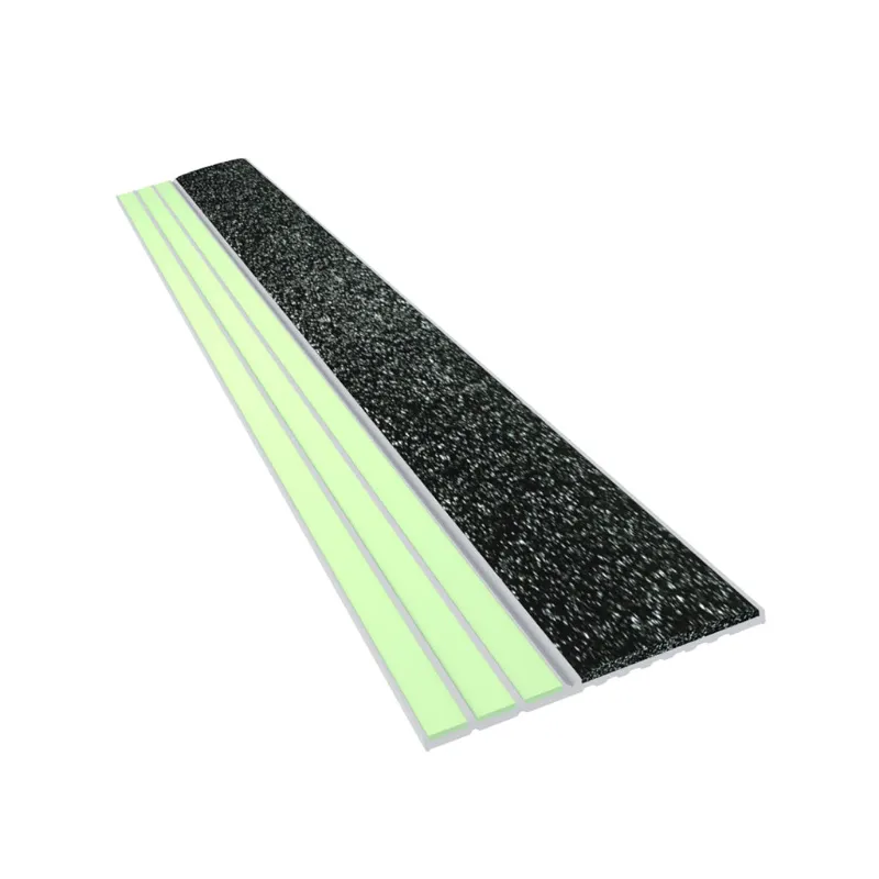 ComposiGrip Ecoglo E2071 Black Luminescent Contrast Strips 1.5 inch wide fitted to a stair edge