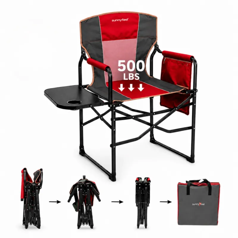SunnyFeel Outdoor Oversized Double Folding Camping Director Chair with side table and storage pockets