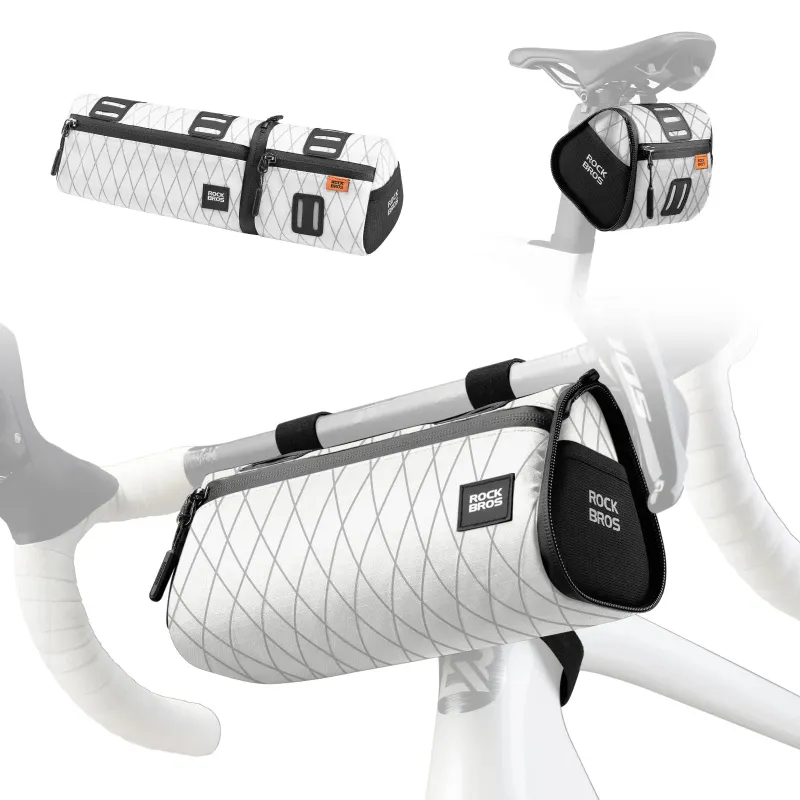 RockBros US 2-in-1 Bike Handlebar & Saddle Bag showing black modular bag system mounted on bicycle handlebars