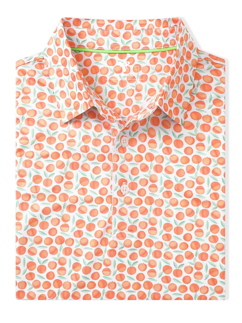 DTWOOO Men's Print Performance Polo in Peach colorway with breathable technical fabric