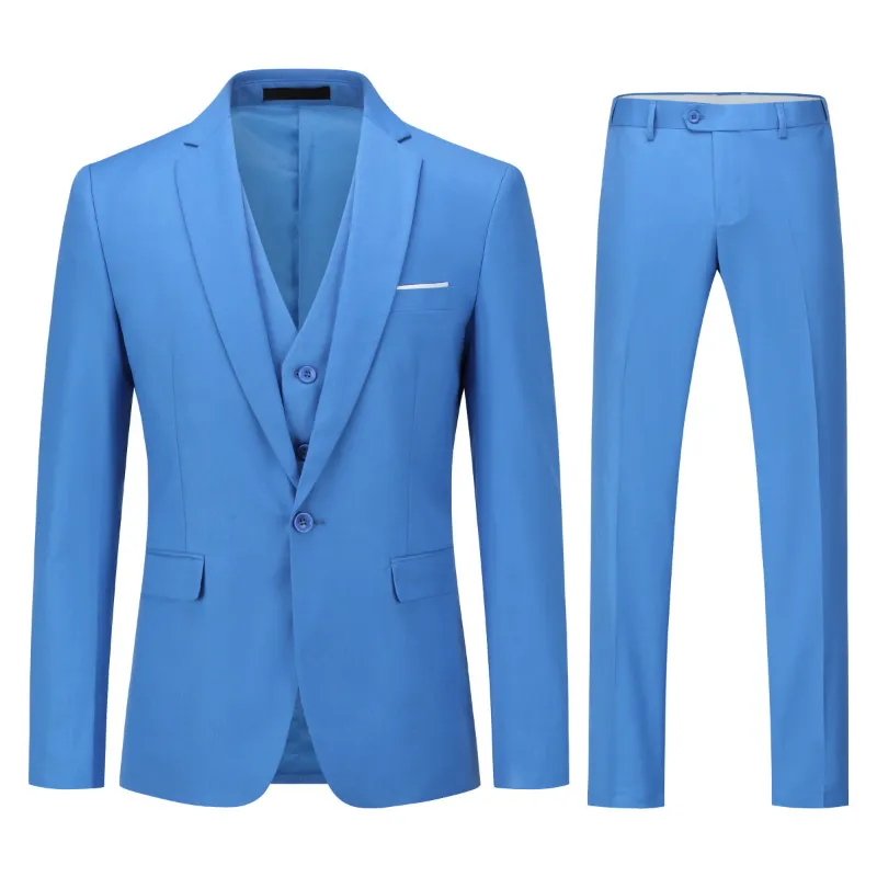 Cloudstyle 3-Piece One Button Formal Suit Regatta Blue Suit full display