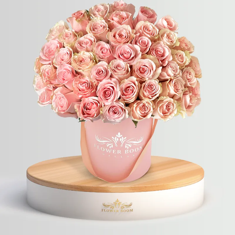 Flower Boom Dallas Pink Mondial Roses In A Box featuring fresh pink roses in an elegant box arrangement