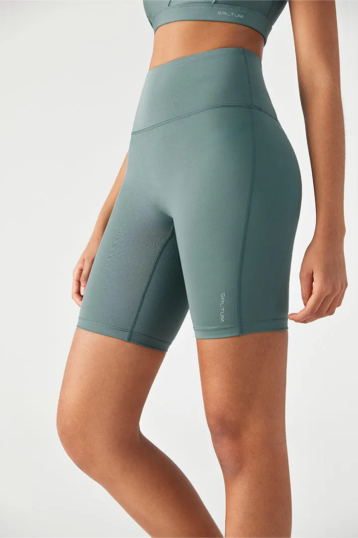 SALTUM High Waisted Short with Invisible Zip Pocket in light teal activewear fabric