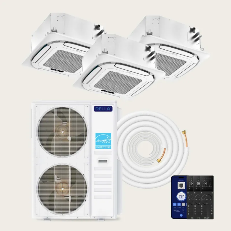 Della Home 48000 BTU tri-zone ceiling cassette mini split with three indoor units