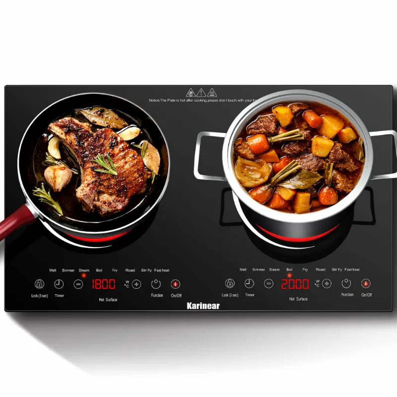 Karinear 24 Inch 2 Burner Electric Ceramic Cooktop, sensor touch control panel on glass surface