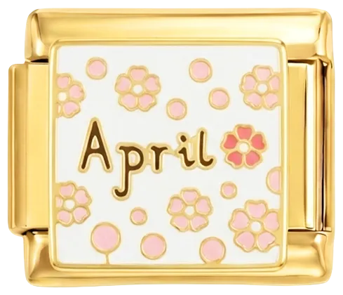 Charms Official April on Gold charm with month text