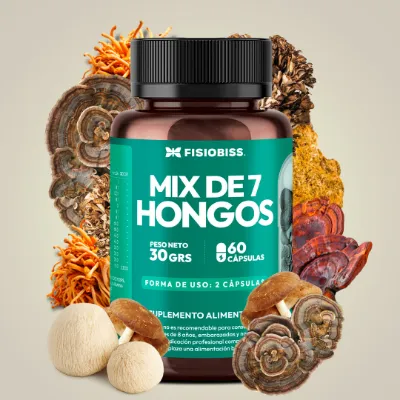 Fisiobiss Capsula Mix 7 Hongos bottle with seven mushroom blend capsules