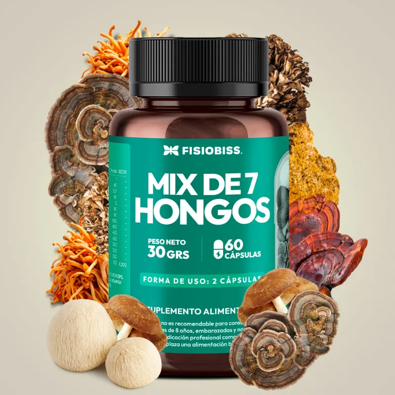 Fisiobiss Capsula Mix 7 Hongos bottle with seven mushroom blend capsules