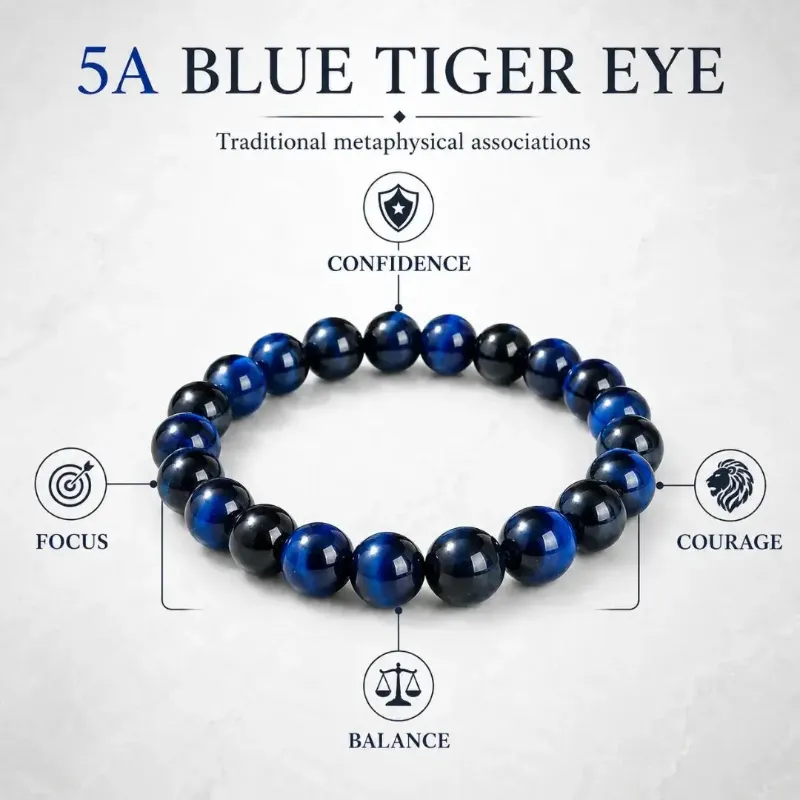 Hairsofly Shop 5A Blue Tiger Eye Stone Bracelet, natural blue beads on stretch cord