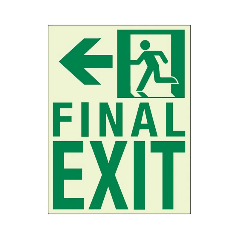 ComposiGrip Ecoglo wall-mounted photoluminescent final exit sign with running man and left arrow for last egress door