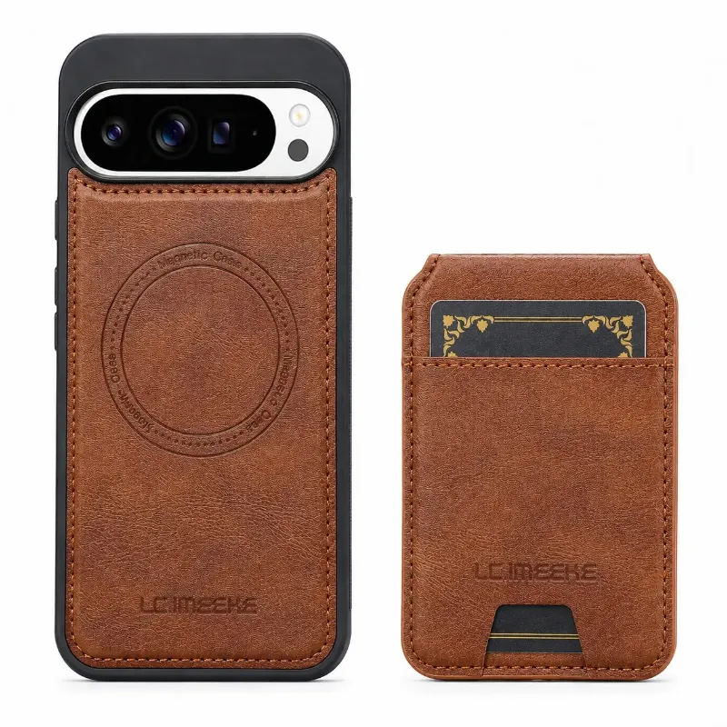 The Pixel Case Magnetic Leather Case with Wallet For Pixel Series showing detachable magnetic wallet attachment