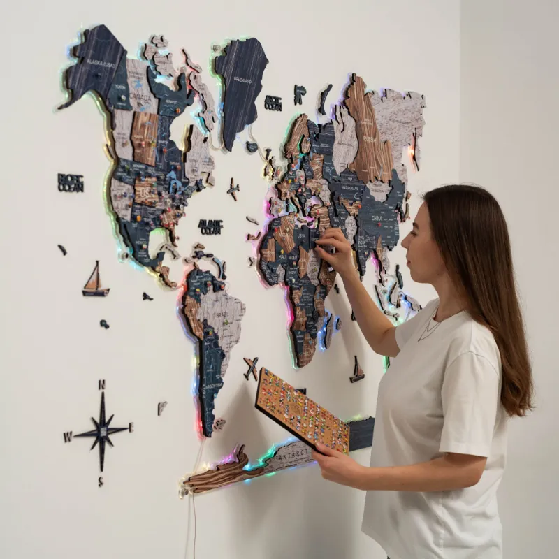 Enjoy The Wood 3D LUMINOUS LED Wooden World Map 2.0 Mystery with glowing continents